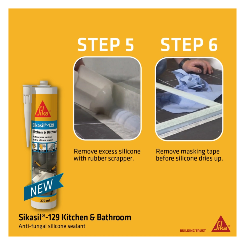 SIKASIL -129, ANTI FUNGAL SILICONE SEALANT FOR KITCHEN AND BATHROOM [BLACK/ CLEAR/ WHITE]