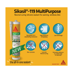 SIKASIL -119, NON-CORROSIVE WEATHERPROOF SILICONE SEALANT FOR INDOOR & OUTDOOR [BLACK/ CLEAR/ WHITE]