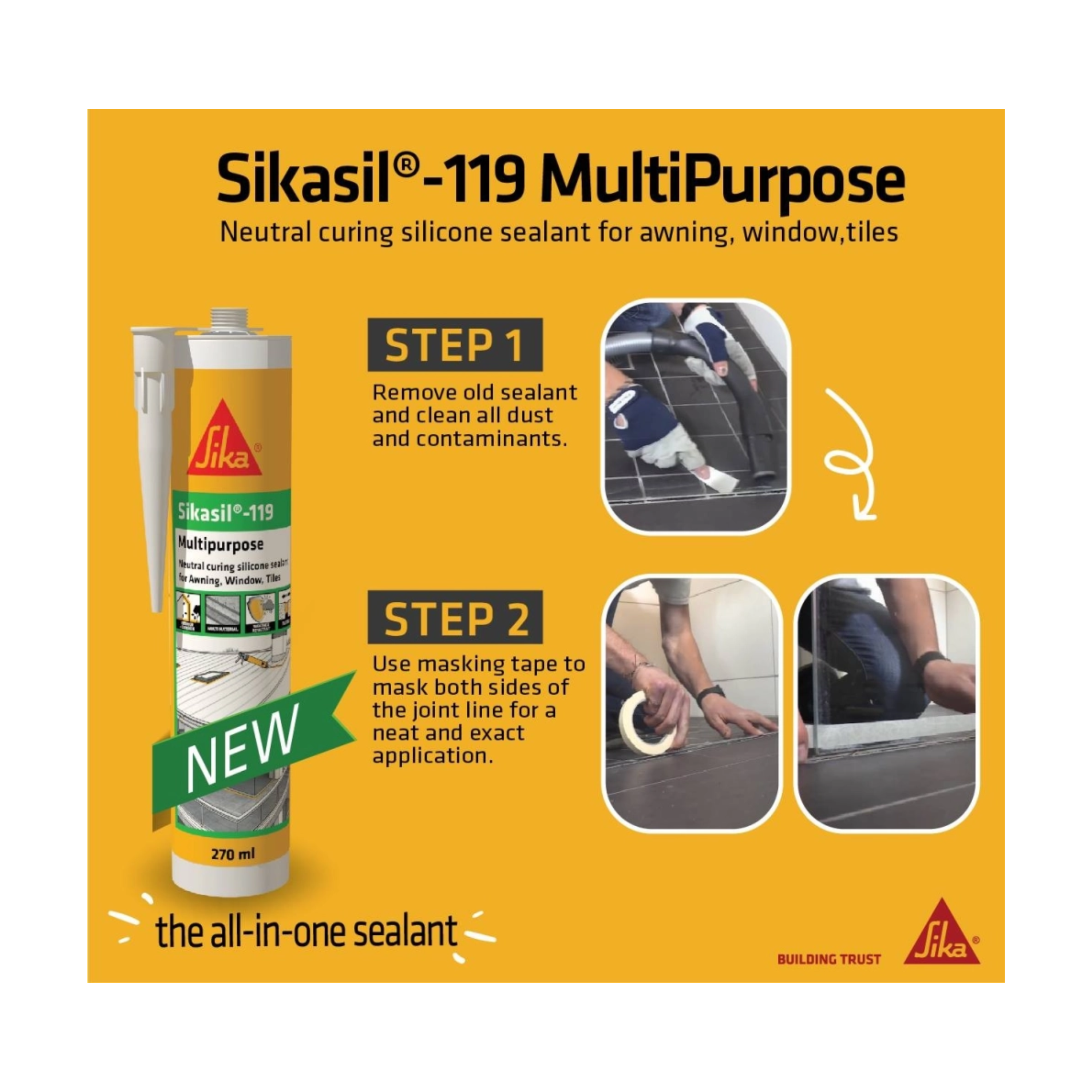 SIKASIL -119, NON-CORROSIVE WEATHERPROOF SILICONE SEALANT FOR INDOOR & OUTDOOR [BLACK/ CLEAR/ WHITE]