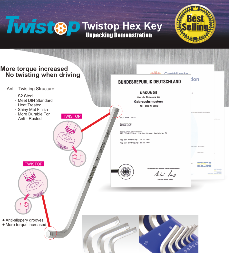 SPERO-TWISTOP EXTRA LONG HEX KEY SET M/M 2013-709SB Secondary image