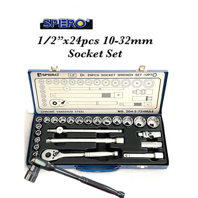 SPERO- SOCKET SET 24 PCS 1/2"DR. (12PT) M/M