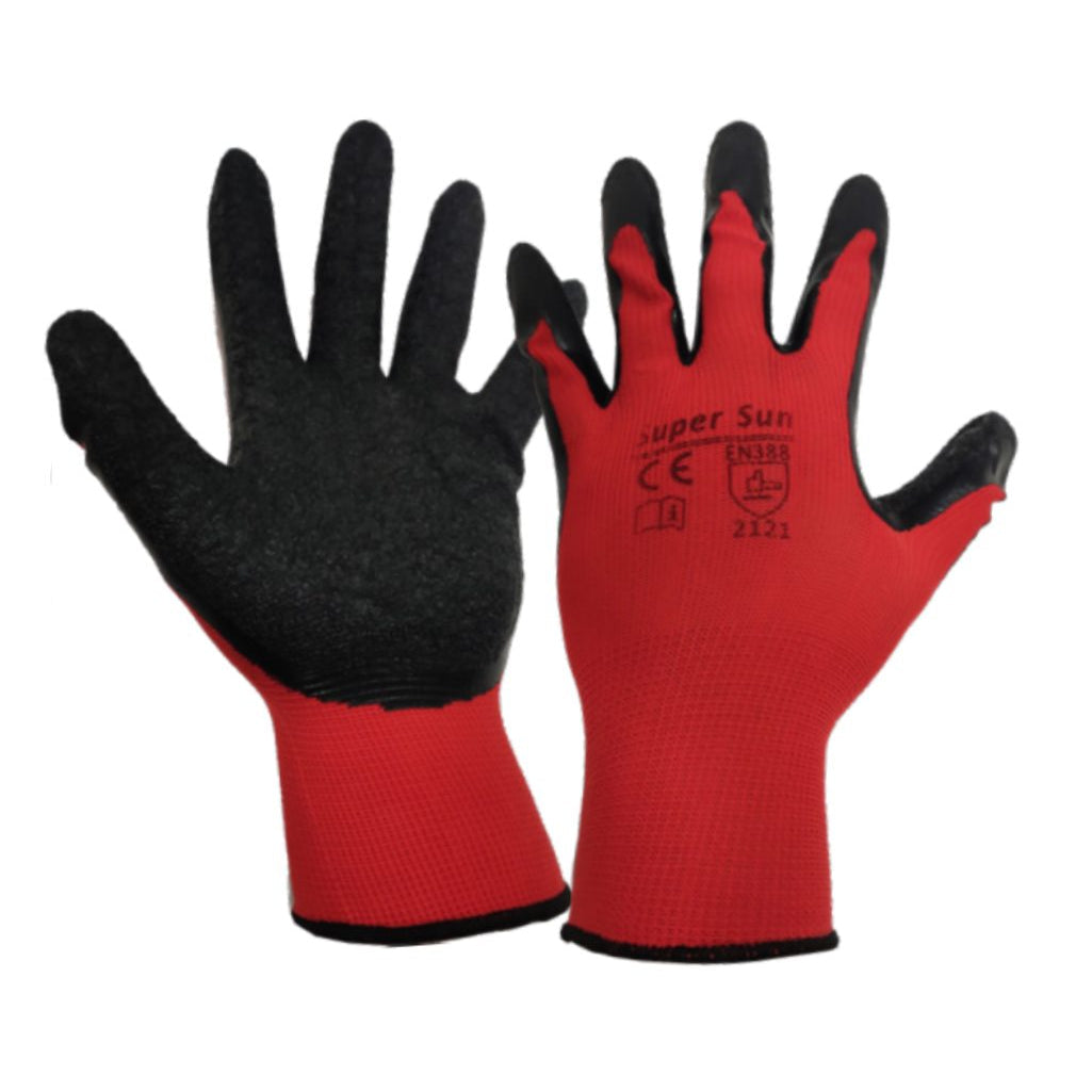 SUPERSUN CRINCKLED LATEX COATED GLOVES (RED/BLACK) 25CM EN388-2121