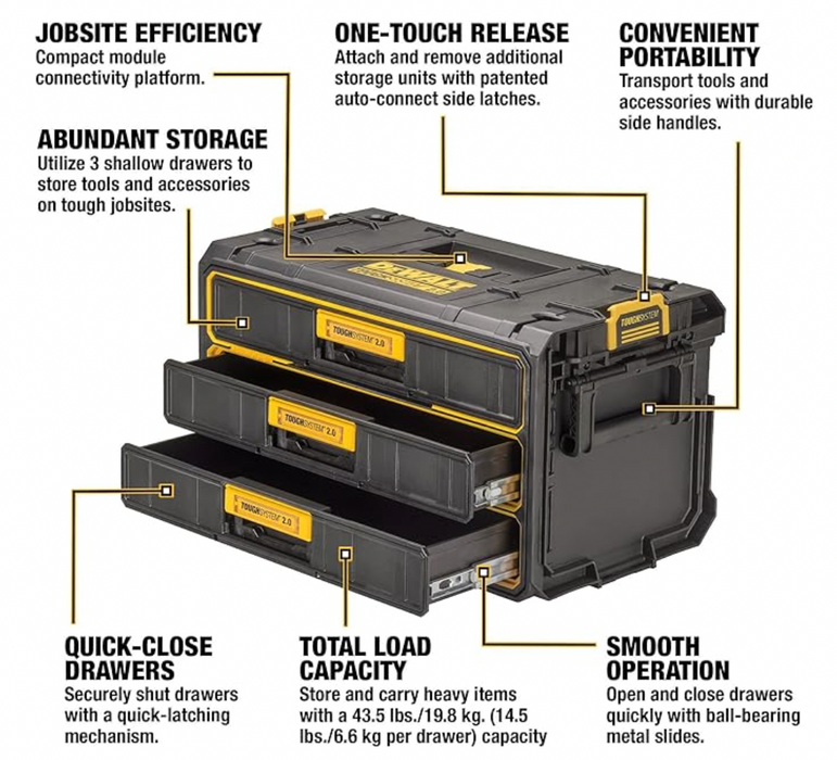 DEWALT TOUGHSYSTEM HEAVY DUTY TOOL BOX, 3 DRAWER UNIT,  DWST08330-1