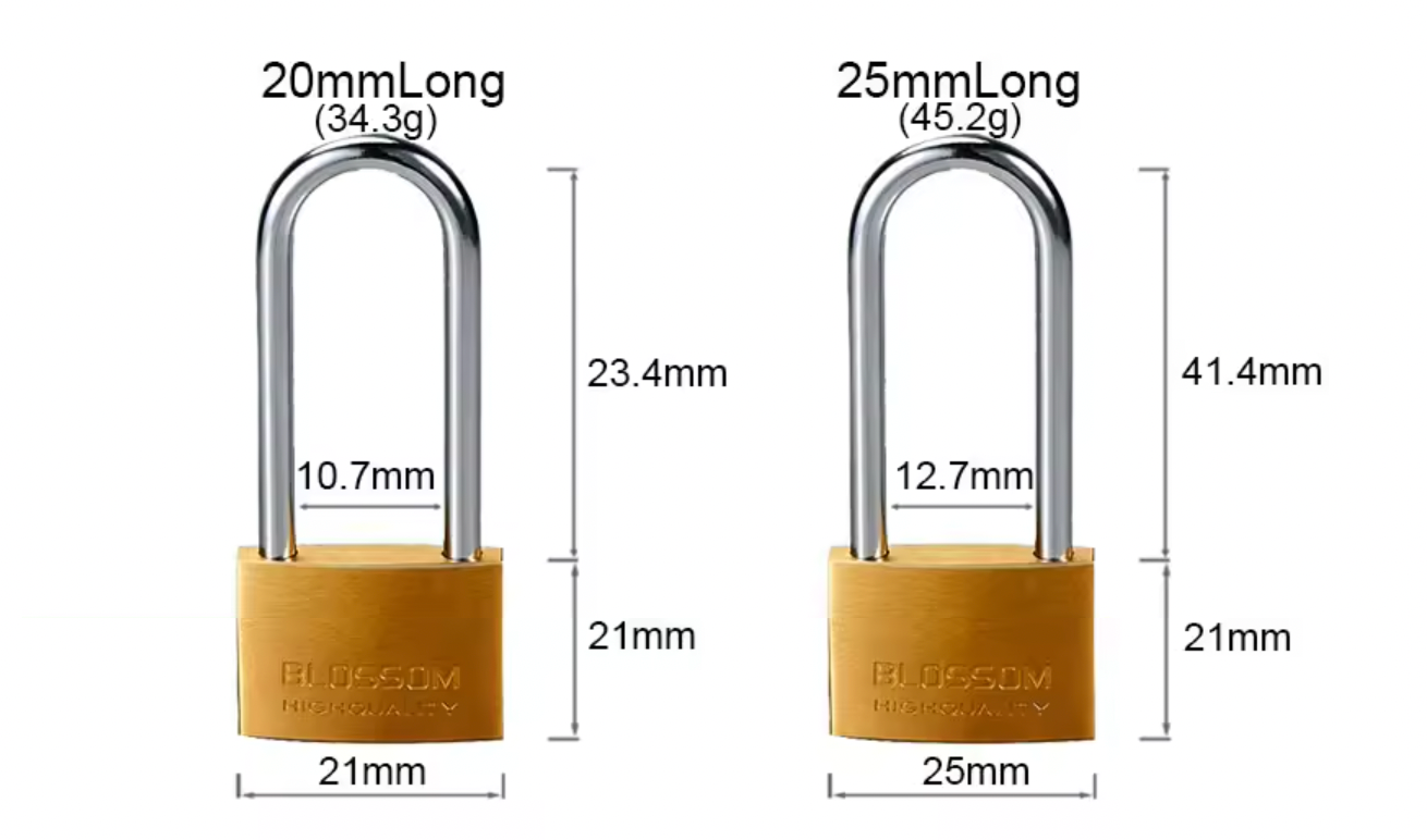 BLOSSOM HIGH SECURITY SOLID BRASS PADLOCK, LONG SHACKLE, BC16L