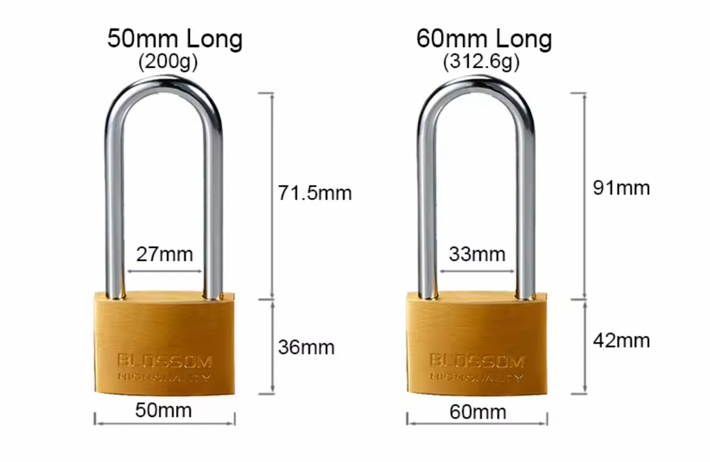 BLOSSOM HIGH SECURITY SOLID BRASS PADLOCK, LONG SHACKLE, BC16L