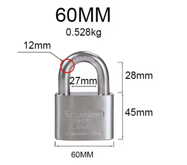 BLOSSOM HEAVY DUTY STAINLESS STEEL PADLOCK, ST45