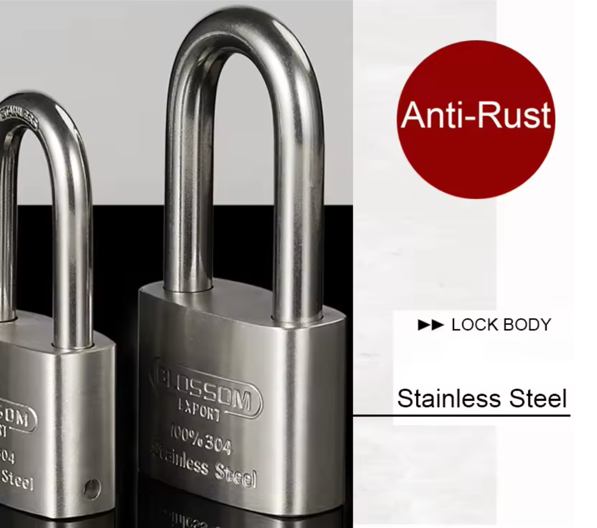BLOSSOM HEAVY DUTY STAINLESS STEEL PADLOCK, LONG SHACKLE, ST45L