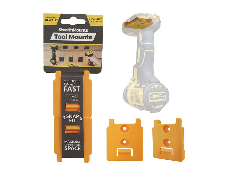 StealthMounts Tool Mounts for Dewalt 18V/ 20V Max & Flexvolt Series [SKU: TM-DW18-YLW-4LF] Main image