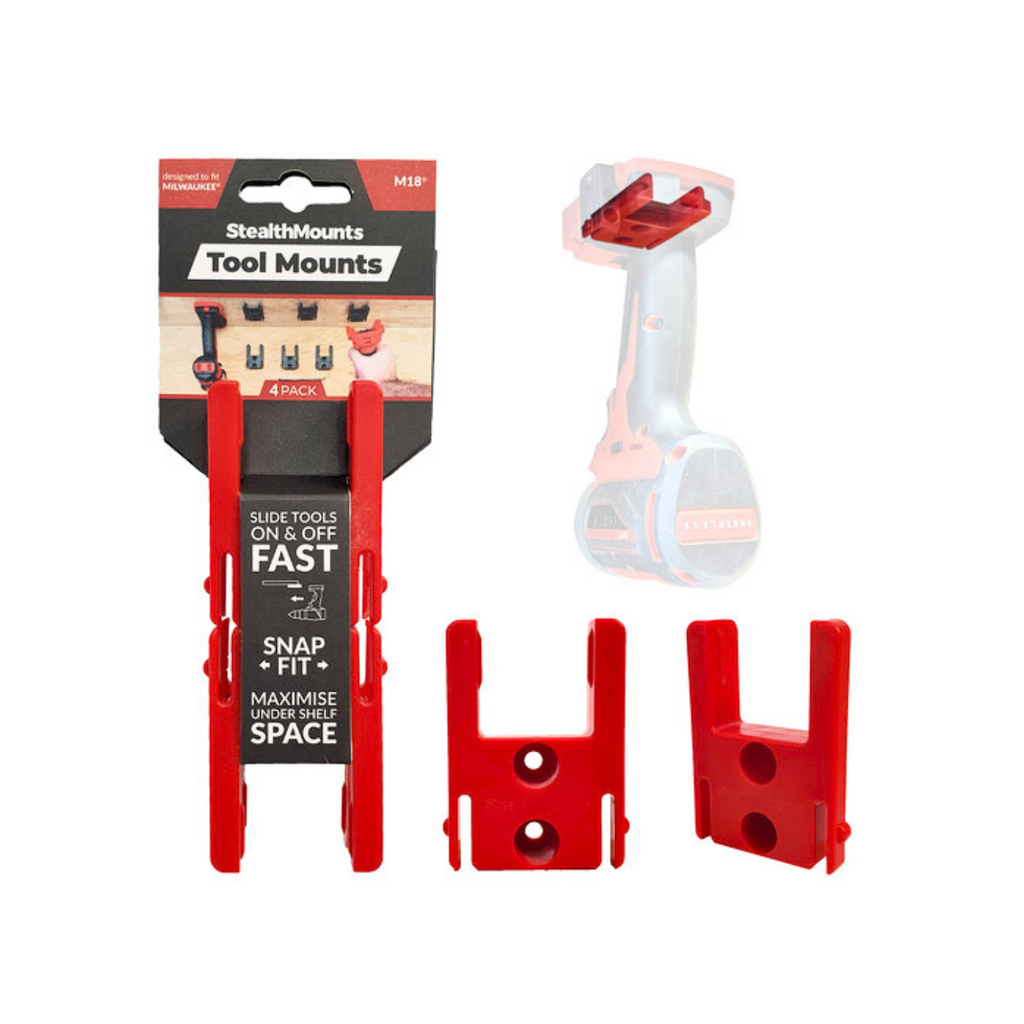 StealthMounts Tool Mounts for Milwaukee M18 Series [SKU: TM-MW18-RED-4LF]
