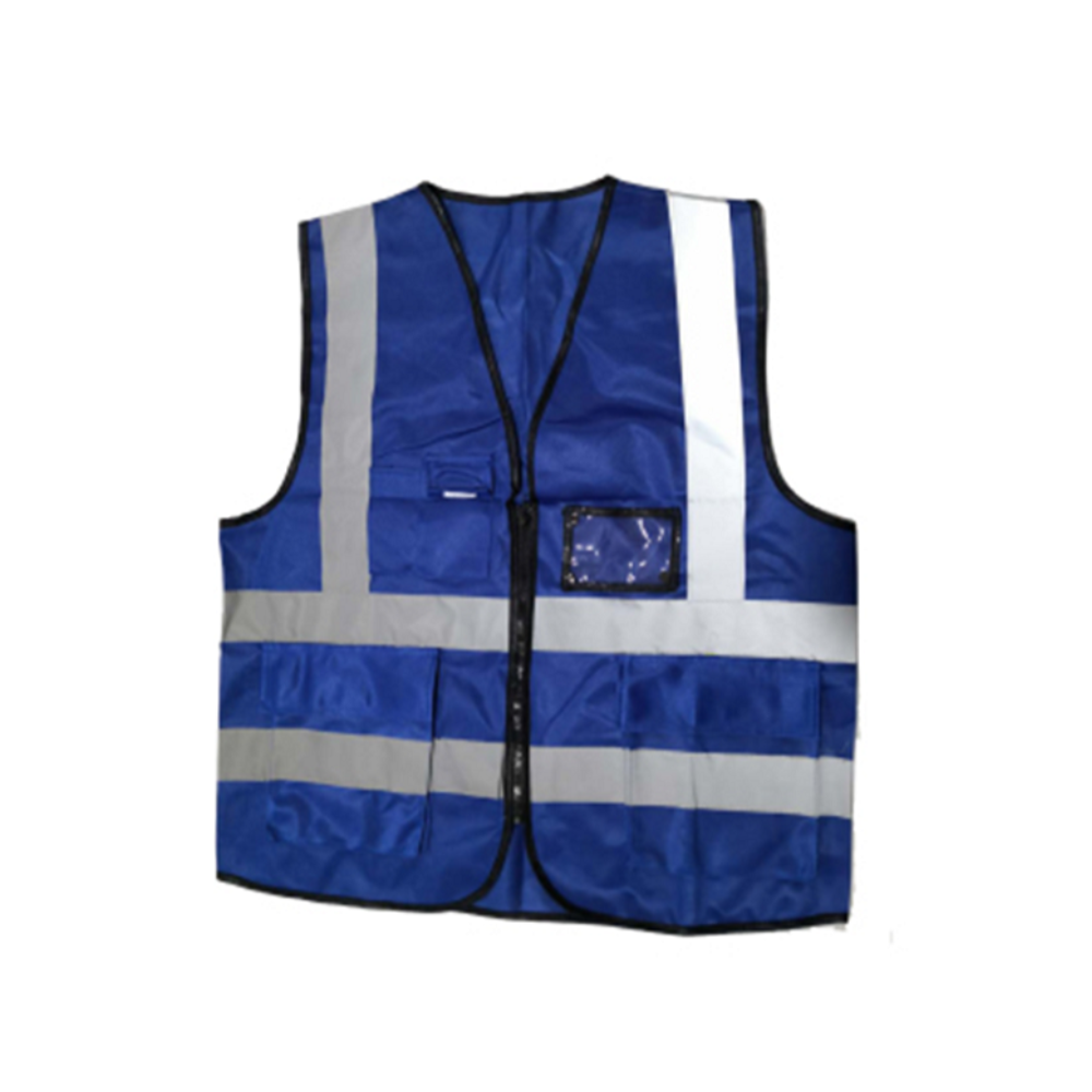 ZIP TYPE DARK BLUE SAFETY VEST W GREY REFLECTIVE, POCKET & NAME TAG Main image