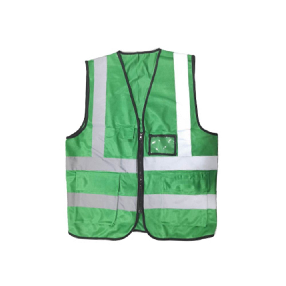 ZIP TYPE DARK GREEN SAFETY VEST W GREY REFLECTIVE, POCKET & NAME TAG Main image