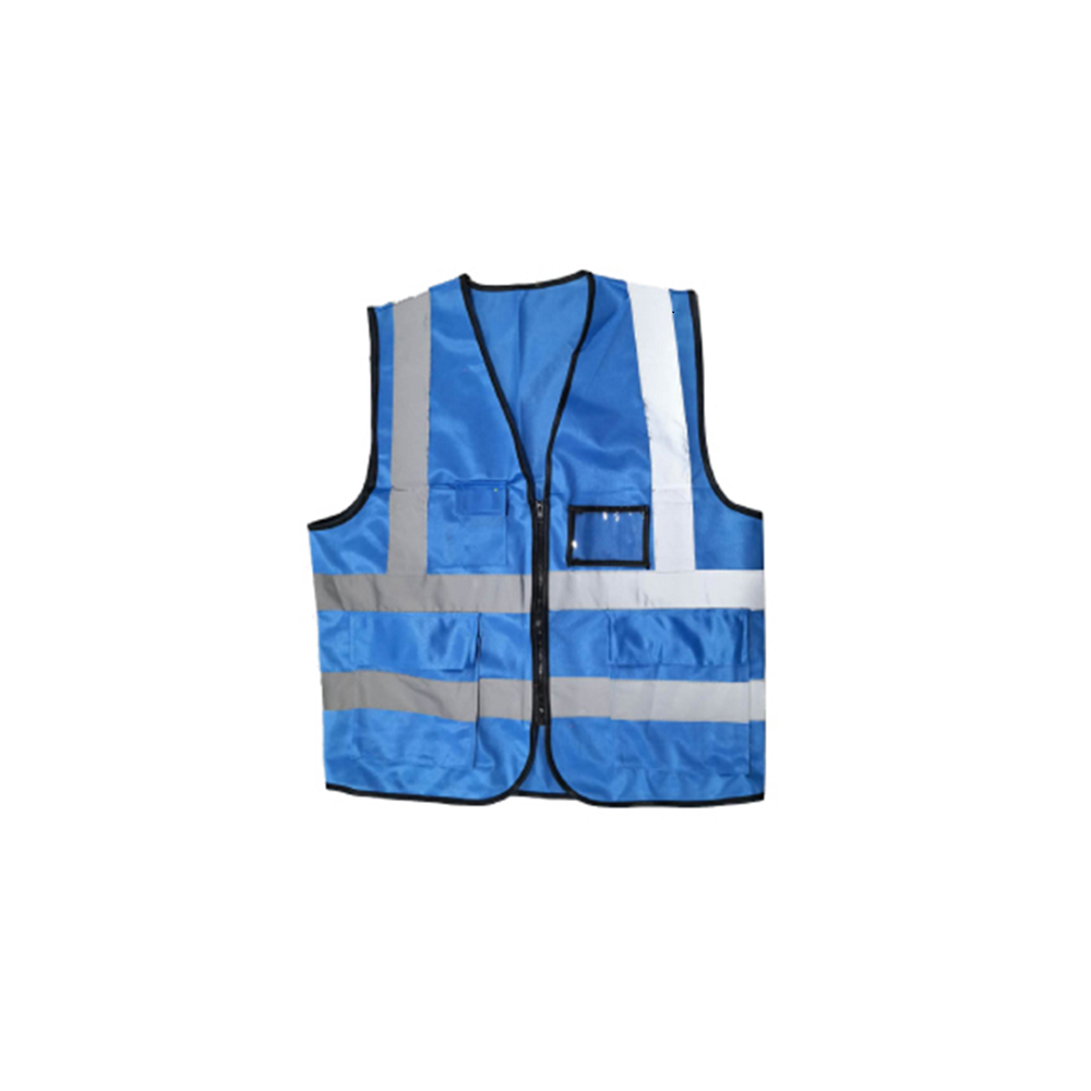 ZIP TYPE LAKE BLUE SAFETY VEST W GREY REFLECTIVE, POCKET & NAME TAG Main image