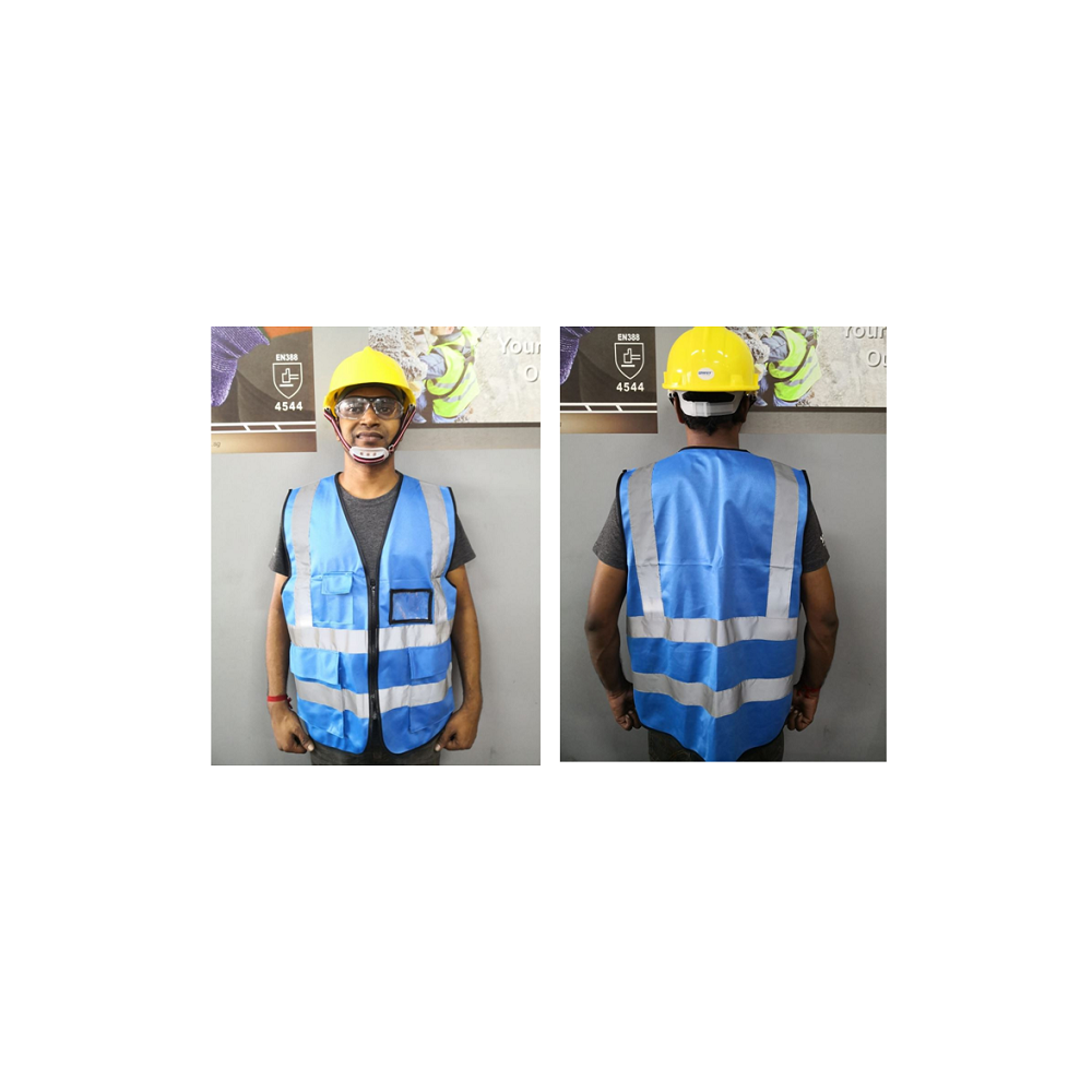 ZIP TYPE LAKE BLUE SAFETY VEST W GREY REFLECTIVE, POCKET & NAME TAG Secondary image