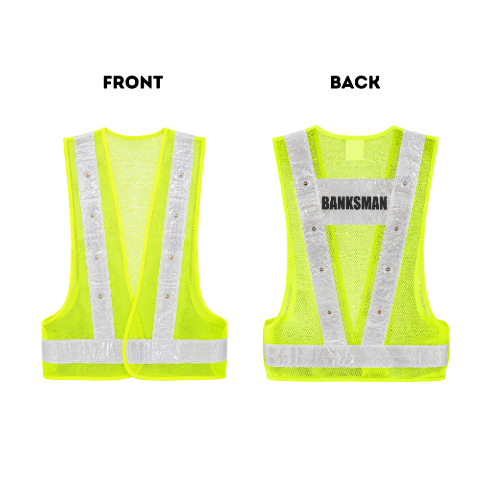 U-BEST BANKSMAN GREEN SAFETY VEST WITH LED LIGHTS & GREY REFLECTIVE STRIP