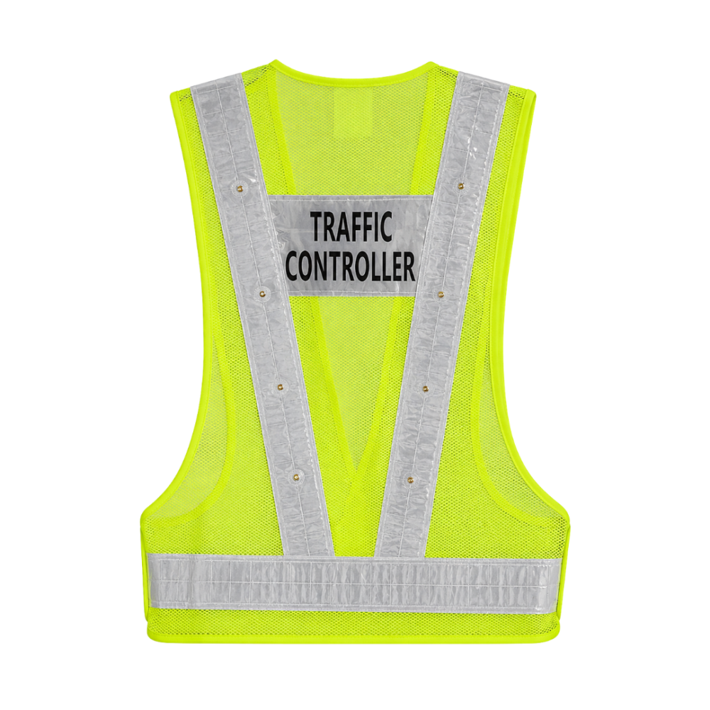 U-BEST TRAFFIC CONTROLLER GREEN SAFETY VEST WITH LED LIGHTS & GREY REFLECTIVE STRIP