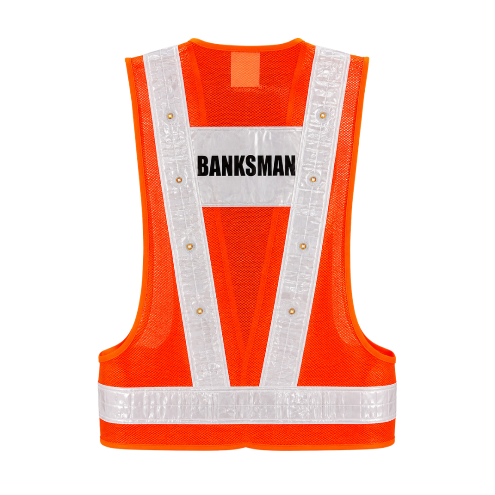 U-BEST BANKSMAN RED SAFETY VEST WITH LED LIGHTS & GREY REFLECTIVE STRIP Main image