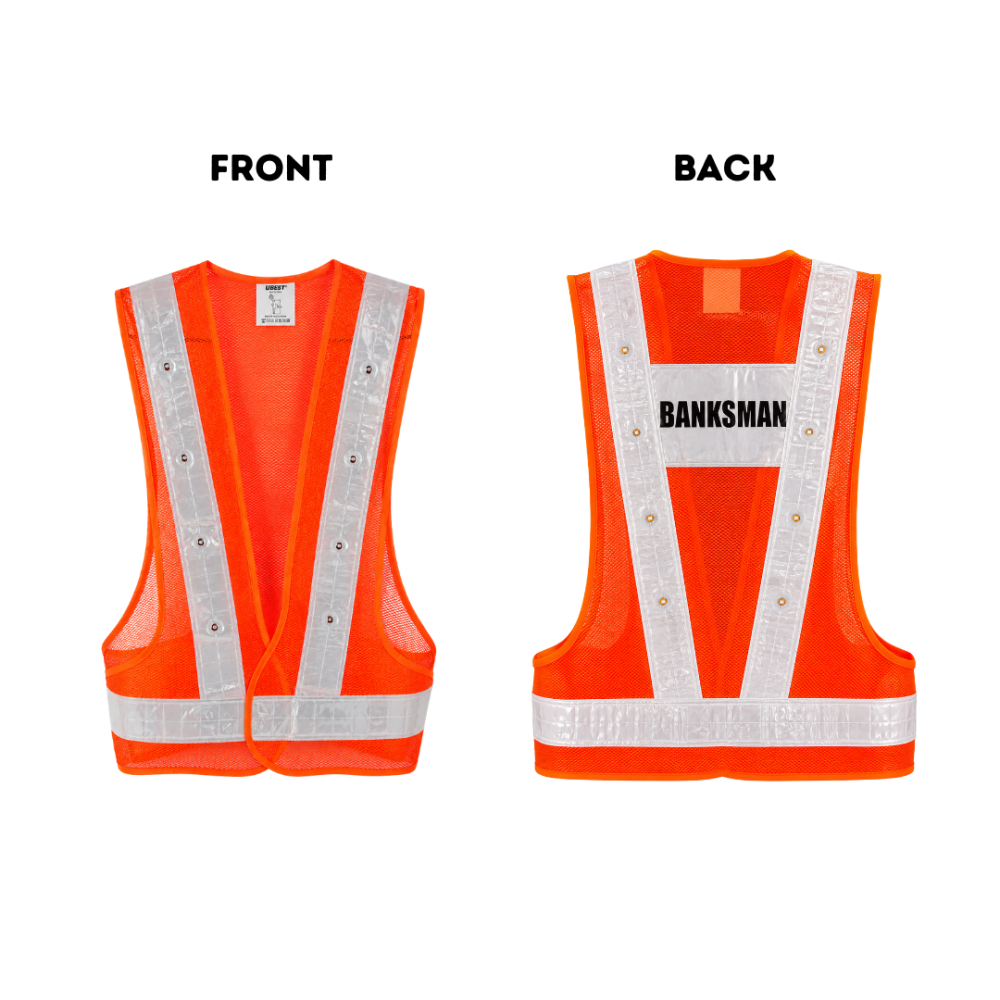 U-BEST BANKSMAN RED SAFETY VEST WITH LED LIGHTS & GREY REFLECTIVE STRIP
