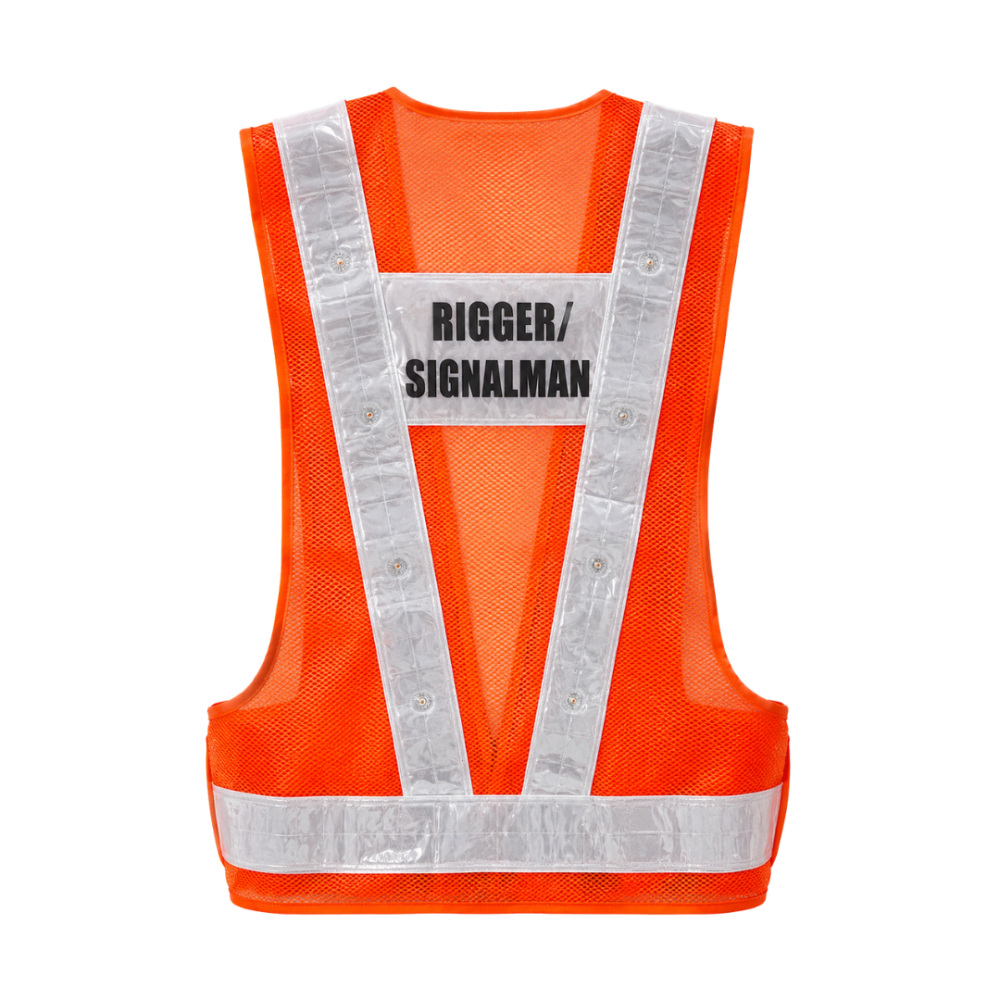 U-BEST RIGGER/SIGNALMAN RED SAFETY VEST WITH LED LIGHTS & GREY REFLECTIVE STRIP