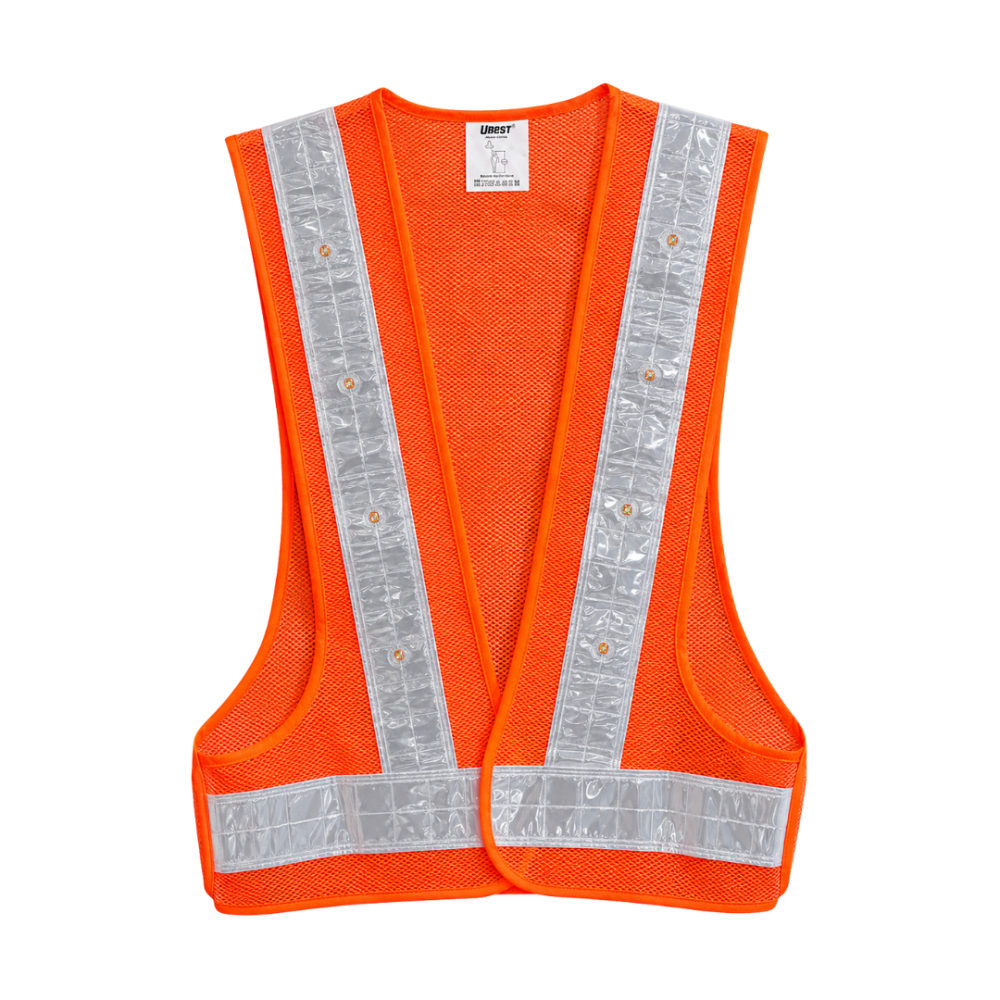 U-BEST RIGGER/SIGNALMAN RED SAFETY VEST WITH LED LIGHTS & GREY REFLECTIVE STRIP