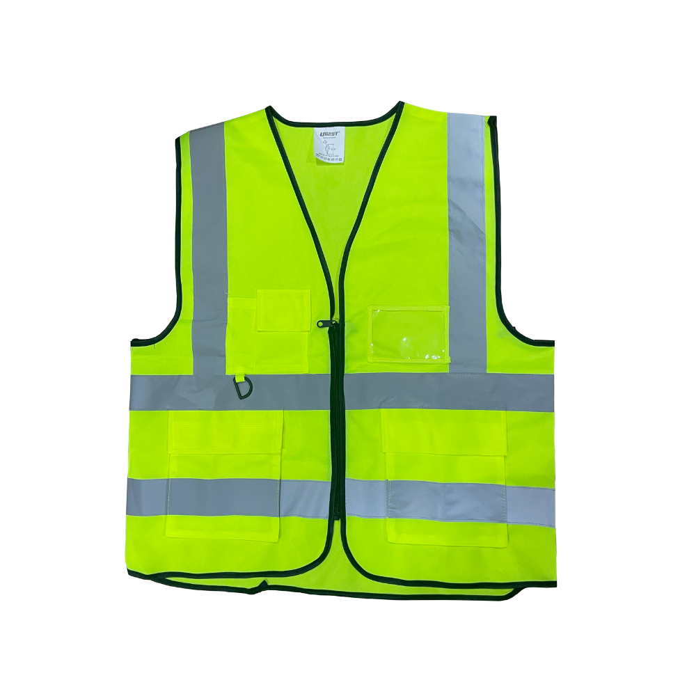 U-BEST ZIP TYPE SAFETY VEST WITH GREY REFLECTIVE, POCKET & NAME TAG Main image