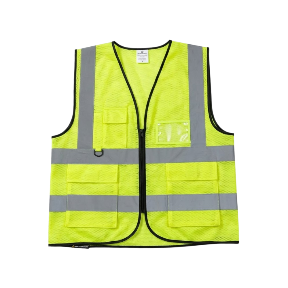 U-BEST NET TYPE ZIP GREEN SAFETY VEST WITH GREY REFLECTIVE & POCKETS