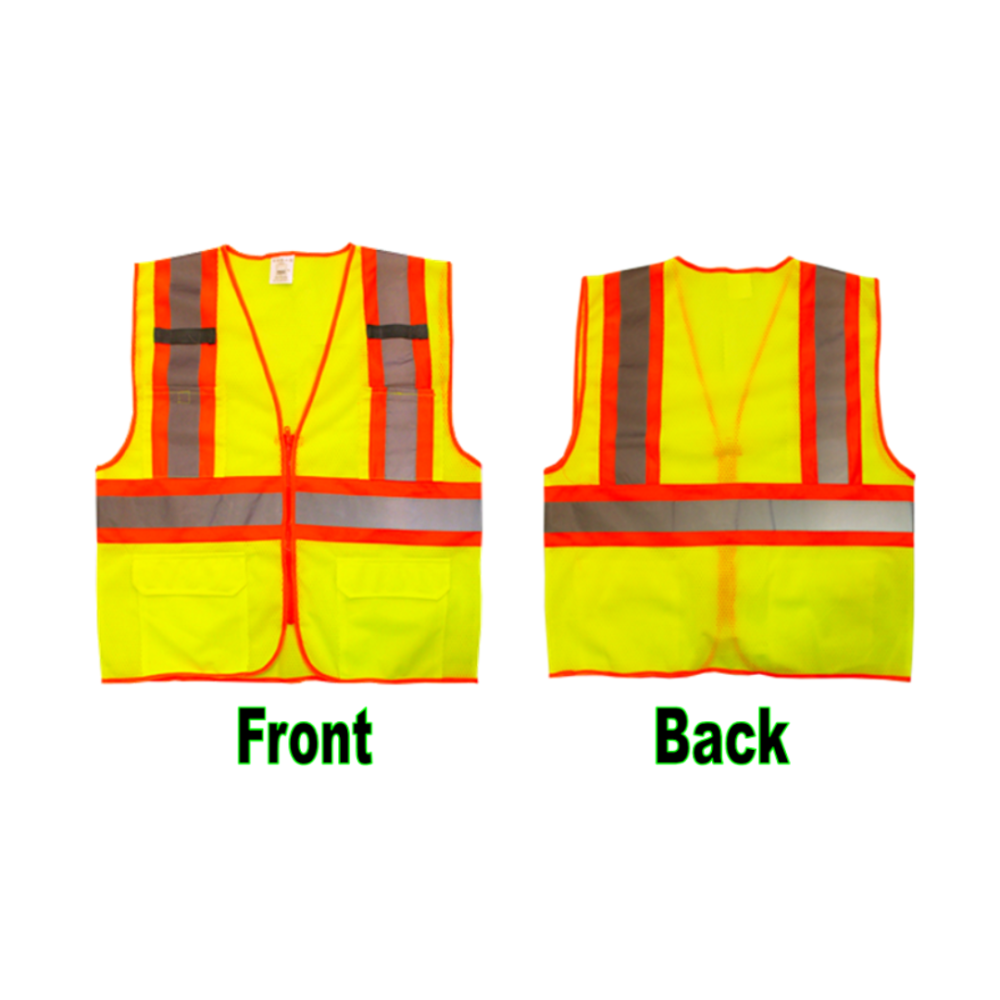 U-BEST ZIP TYPE GREEN SAFETY VEST WITH RED/GREY REFLECTIVE, POCKETS & VELCRO NAME TAG Main image