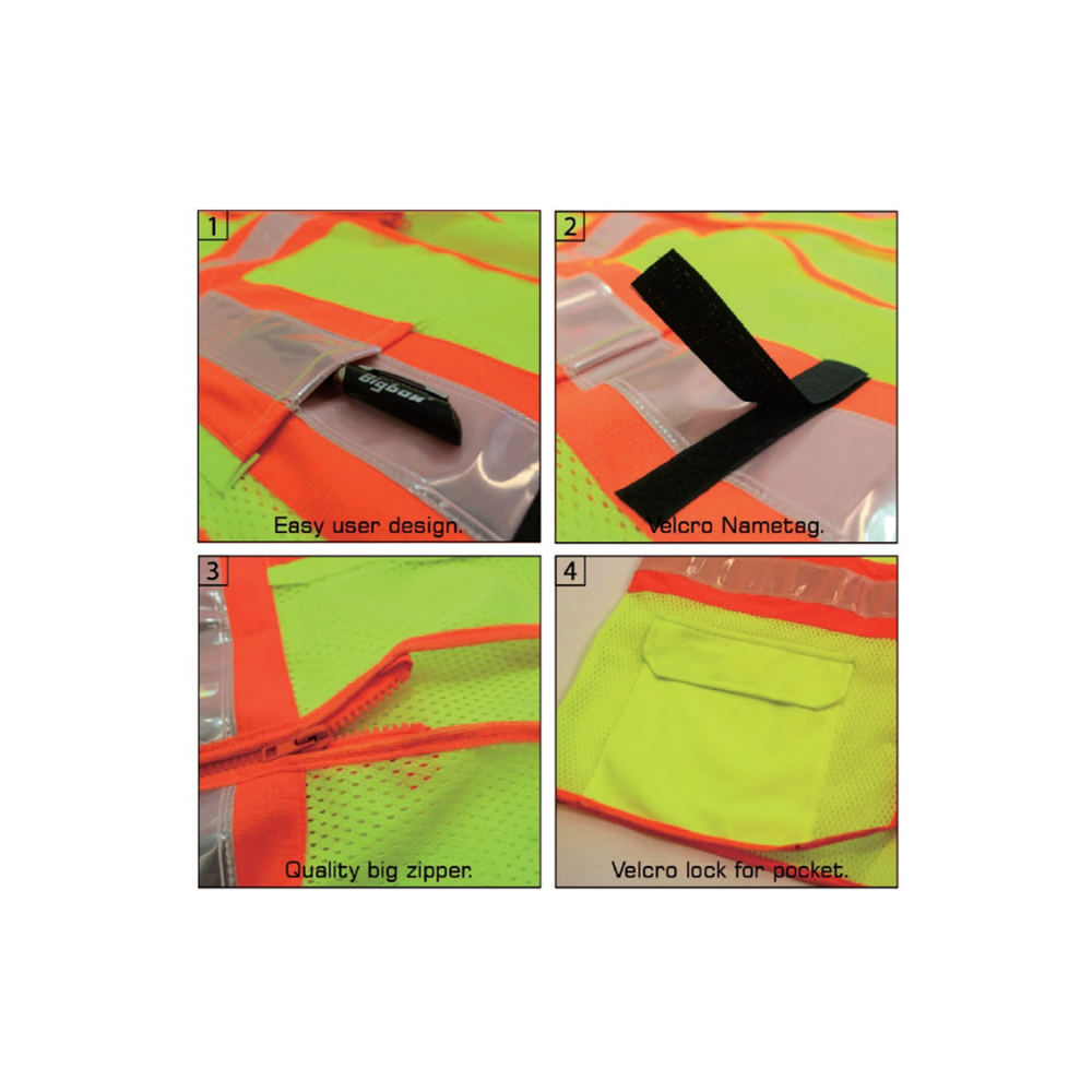 U-BEST ZIP TYPE GREEN SAFETY VEST WITH RED/GREY REFLECTIVE, POCKETS & VELCRO NAME TAG Secondary image