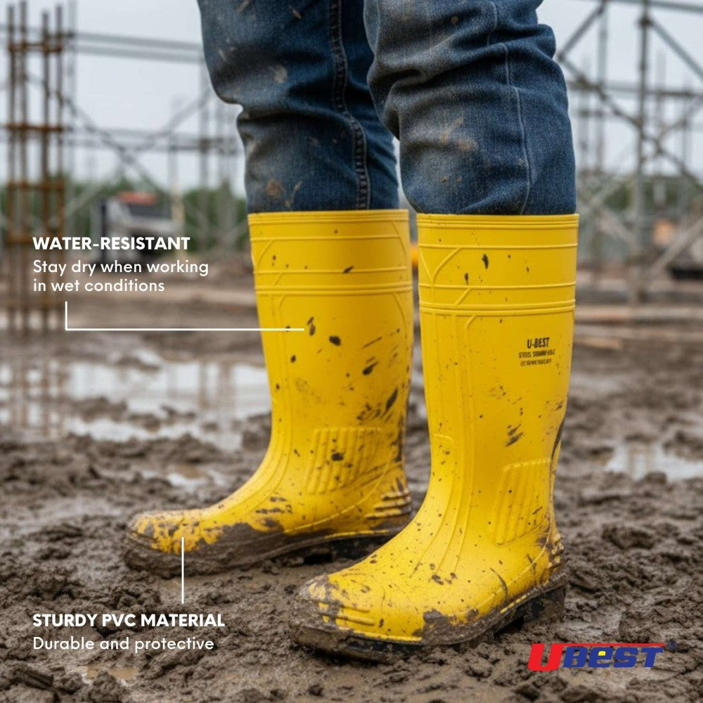 U-BEST PVC INDUSTRIAL SAFETY BOOTS (SATIN FINISHING) WITH STEEL TOE CAP & MID SOLE MATTE