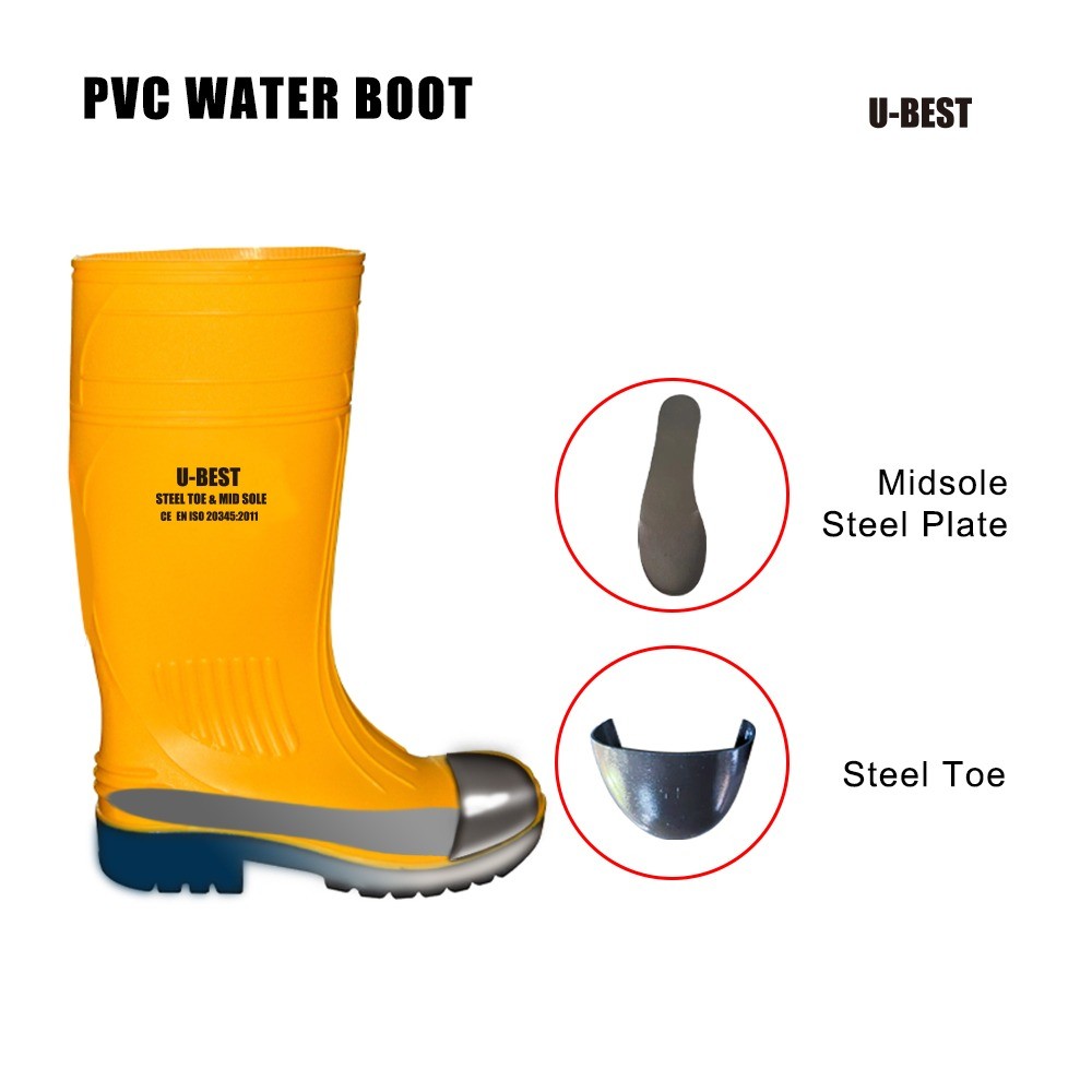 U-BEST PVC INDUSTRIAL SAFETY BOOTS (SATIN FINISHING) WITH STEEL TOE CAP & MID SOLE MATTE
