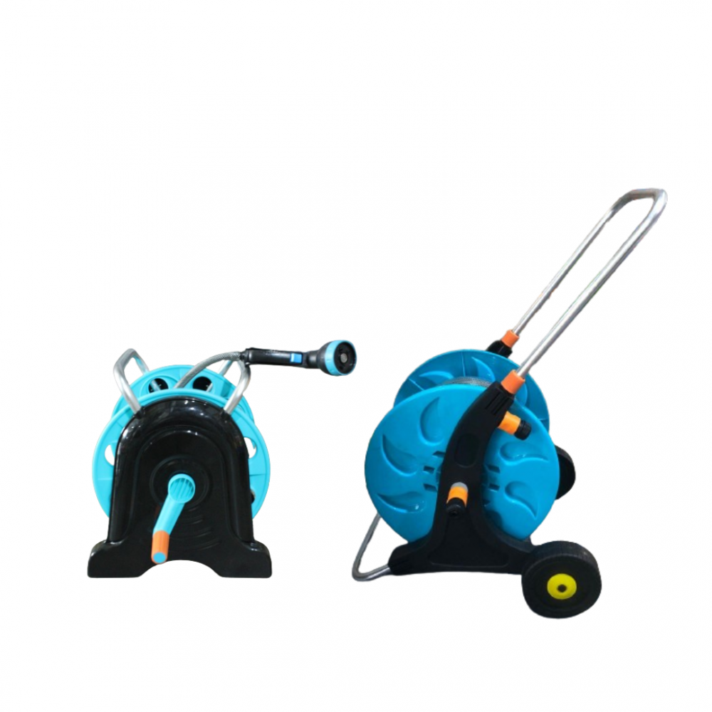 U-BEST GARDEN HOSE REEL WITH STAND C/W 20M HOSE, HOSE GUN, 4PCS NOZZLE SET