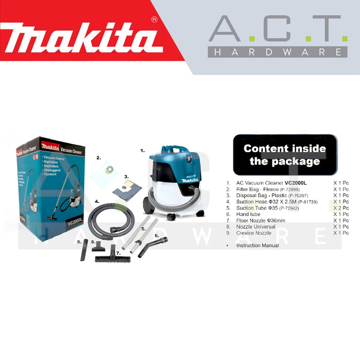 MAKITA VC2000L CORDED VACUUM CLEANER (WET & DRY)