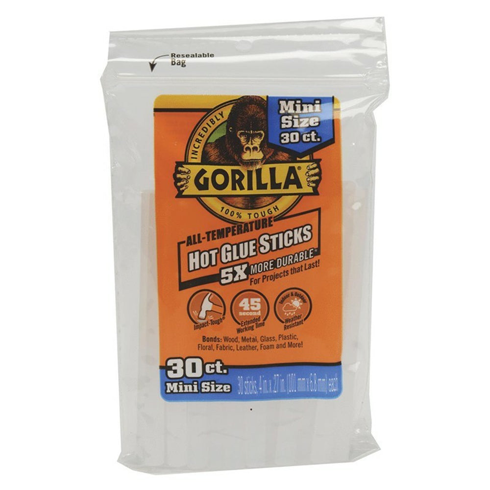 Gorilla Mini Hot Glue Sticks, 4" x 0.27", 30 / 75 Pieces