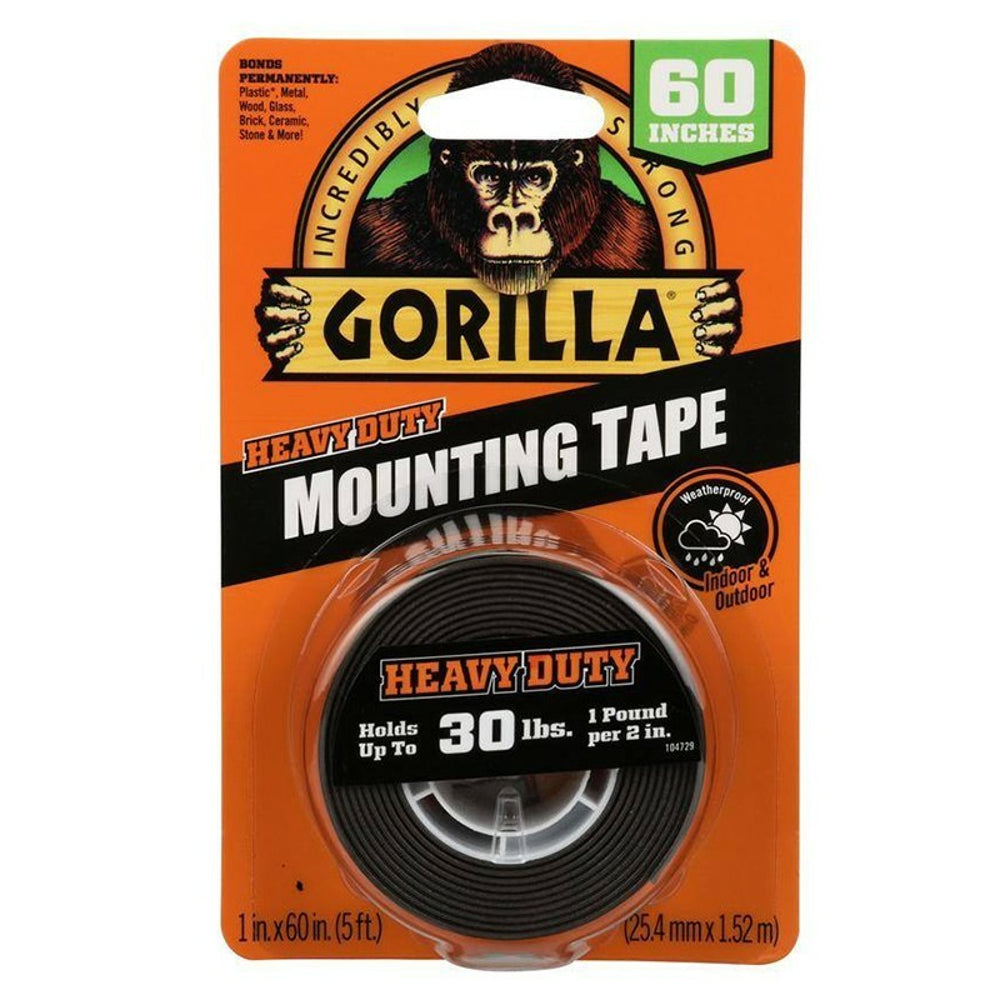 Gorilla Heavy Duty Black Mounting Tape, 1" x 60" / 120"