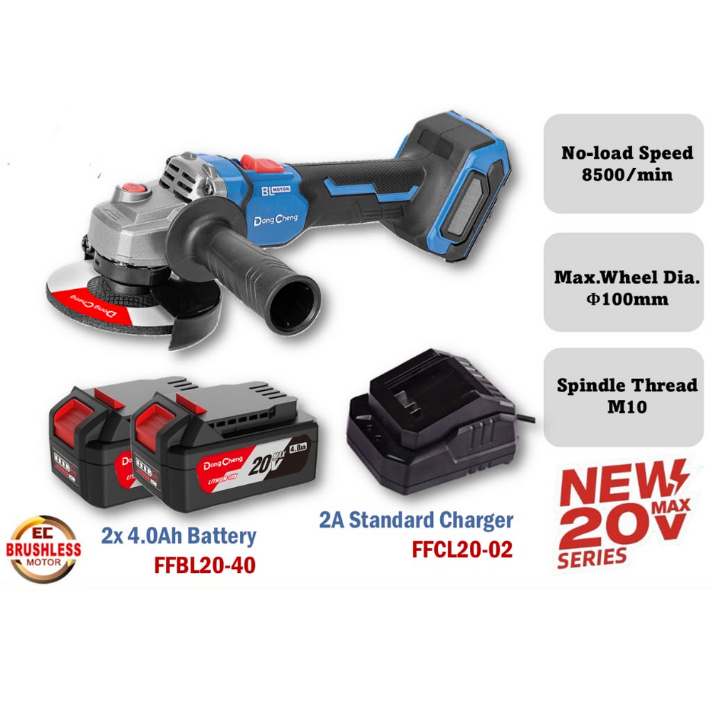 Dongcheng DCSM08-100EM 20V MAX 4-inch Cordless Angle Grinder Kit