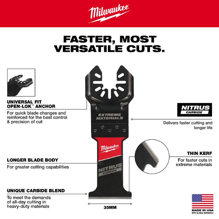 MILWAUKEE 49-25-1571 , Open-Lok™ 35mm Nitrus Carbide Extreme Materials Multi-Tool Blade